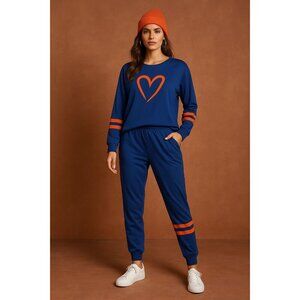 41. Pixie Lady Womens Two-Piece Loungewear Set Size XTRA-LARGE Navy Blue Orange